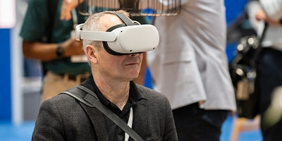 Attendees getting product demos