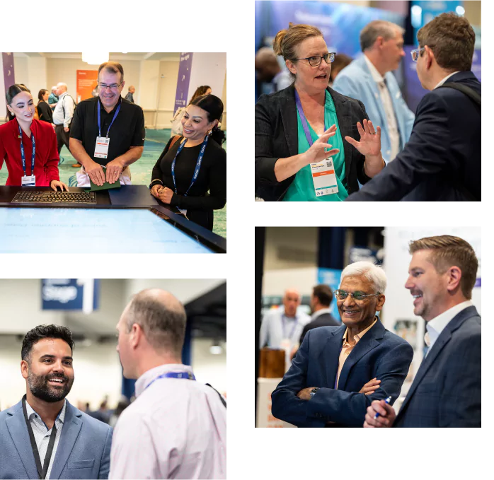 Gartner attendees networking across the conference and studying Gartner screen taking a deeper dive into supply chain.