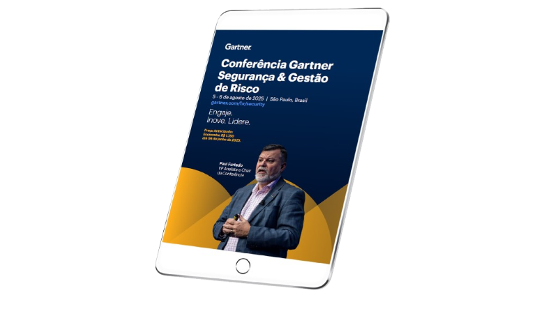Foto da capa da brochura da Conferência Gartner Segurança & Gestão de Risco em São Paulo.