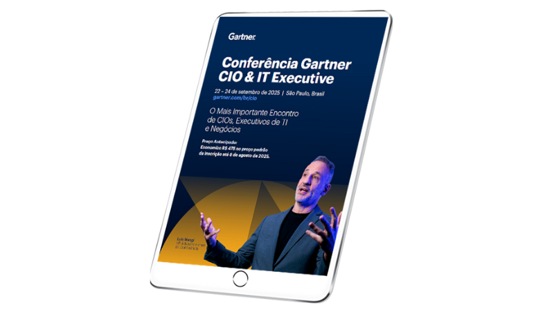Ipad com capa da brochura da Conferência Gartner CIO & IT Executive