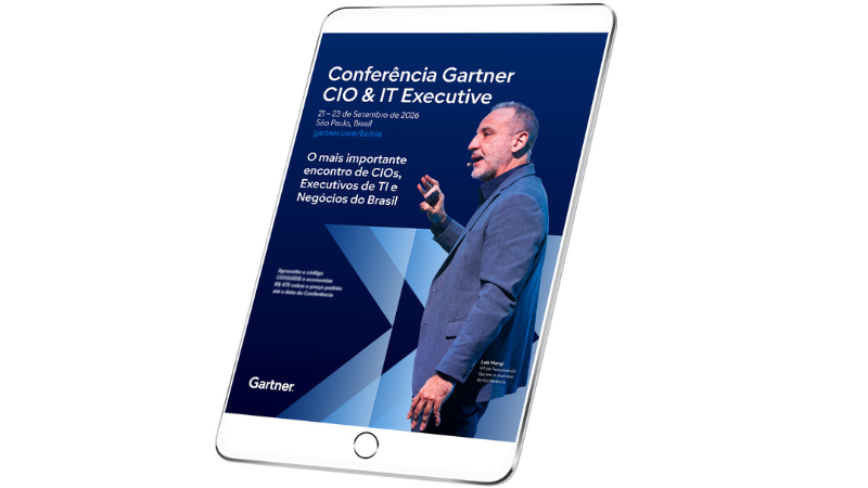 Ipad com capa da brochura da Conferência Gartner CIO & IT Executive