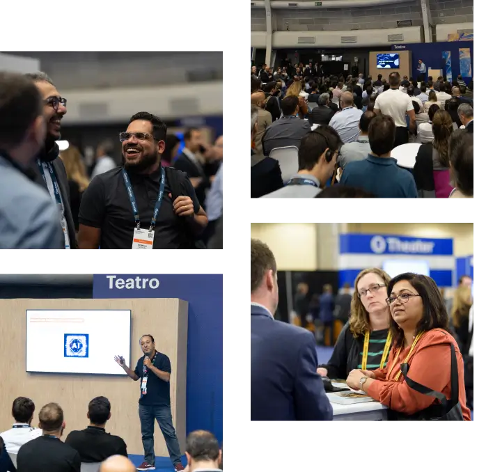 Especialistas apresentando uma sessão e fazendo networking na Conferência Gartner Data & Analytics, em São Paulo.