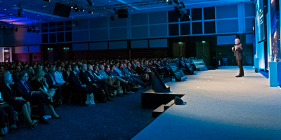Attendees watching a presentation at Gartner Data & Analytics Summit in São Paulo.