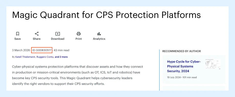 Magic Quadrant for CPS Protection Platforms