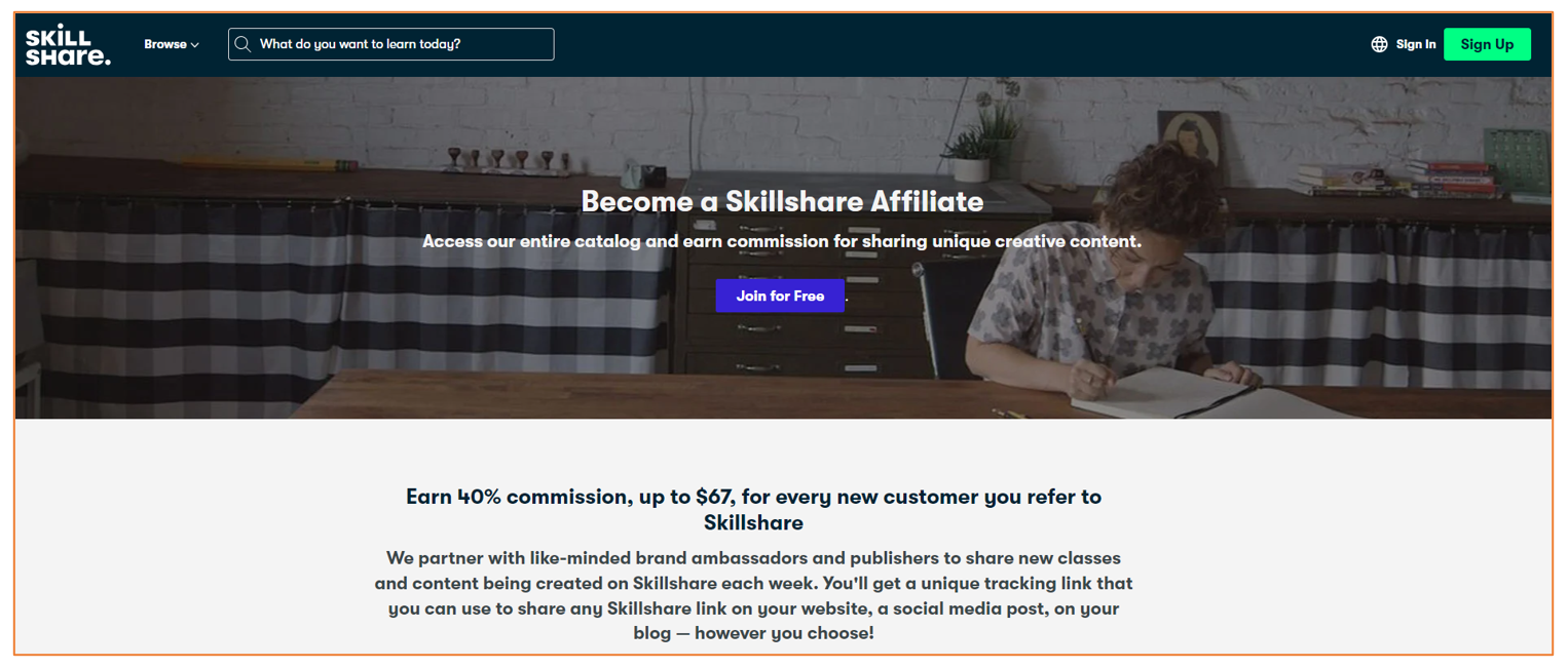 Example of affiliate marketing - Skillshare