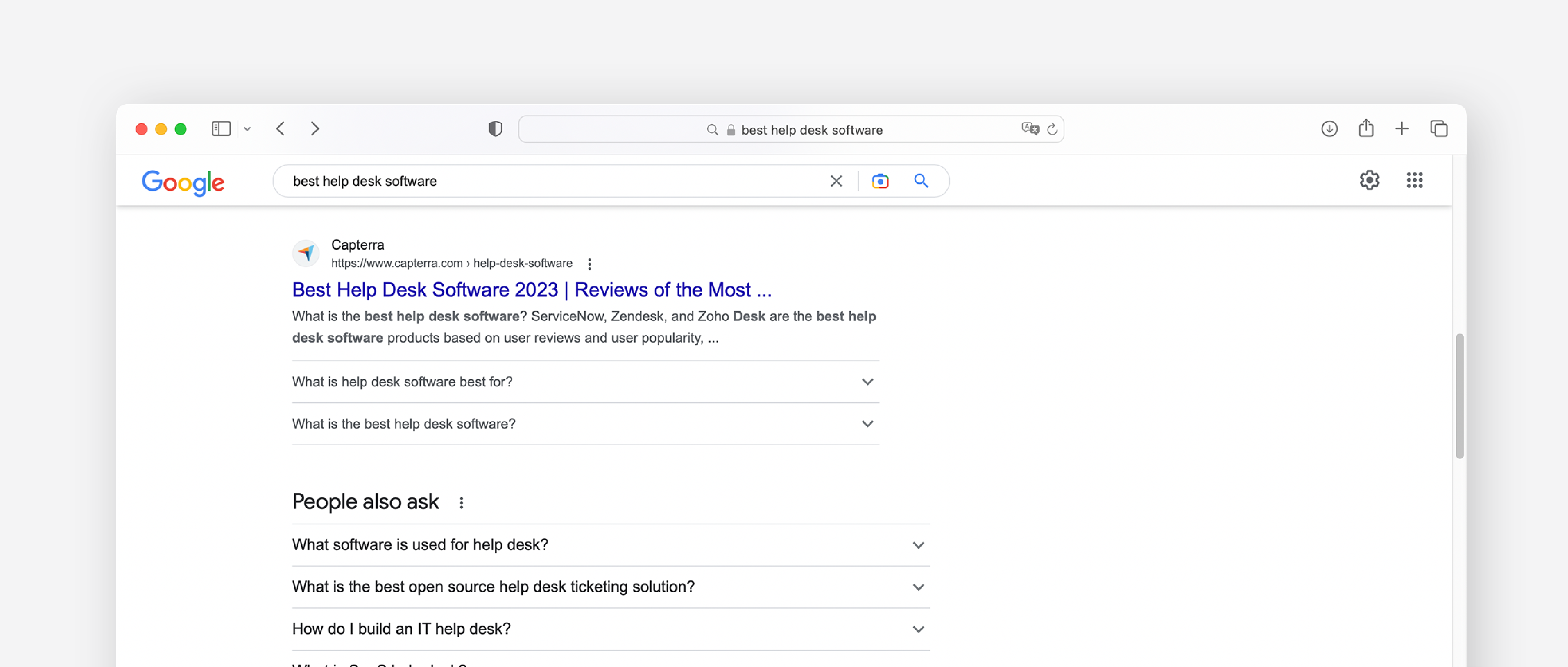 Capterra in first organic position for ‘best help desk software’