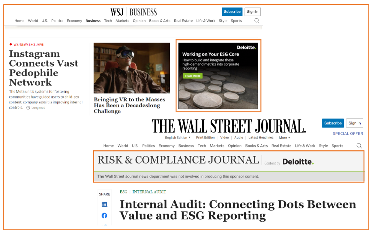 Example of native advertising: Wall Street Journal