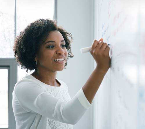 Woman whiteboarding