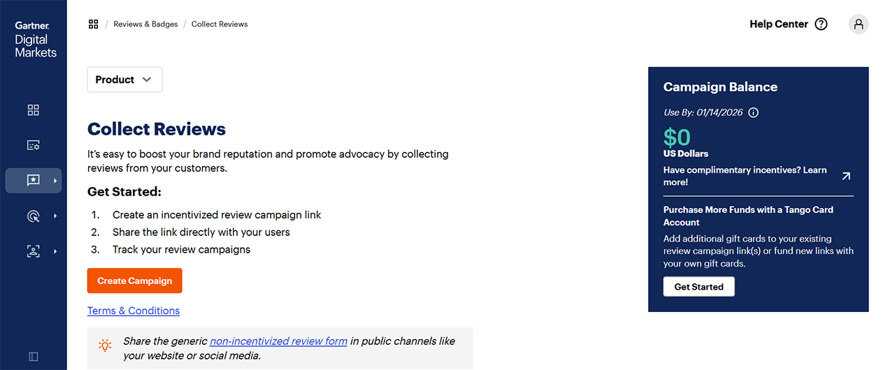 Gift card incentive screenshot