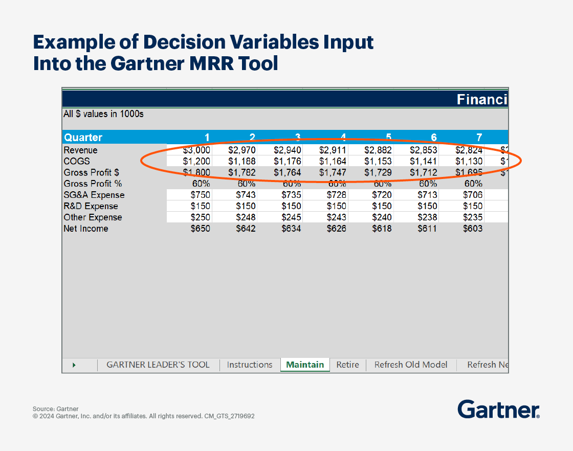 Example of Decision Variables Input Into the Gartner MRR Tool
