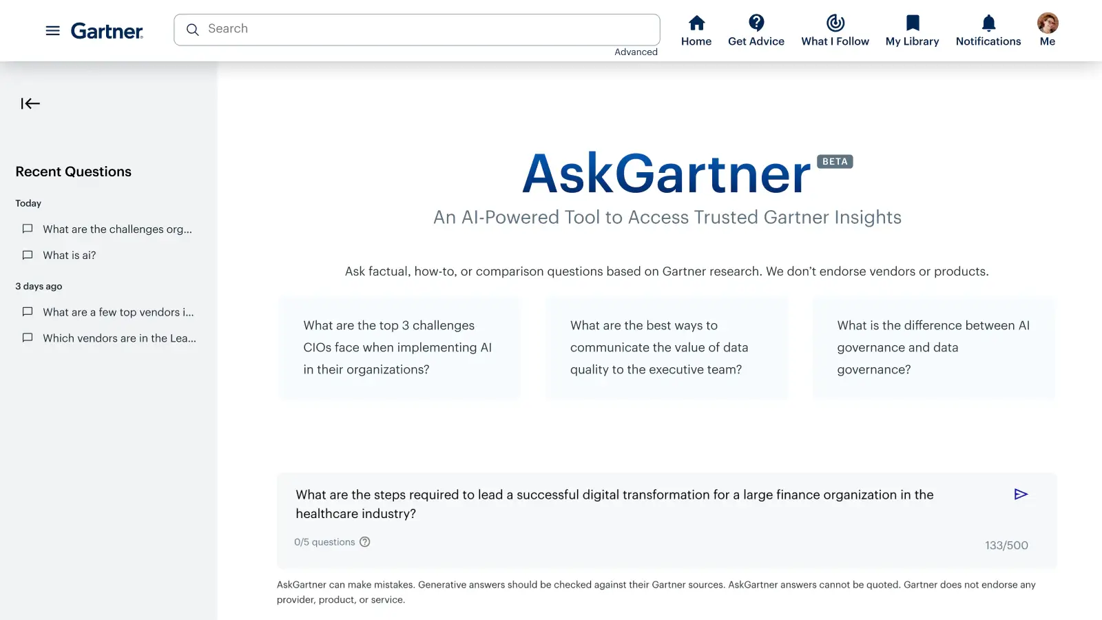 Preview of AskGartner tool