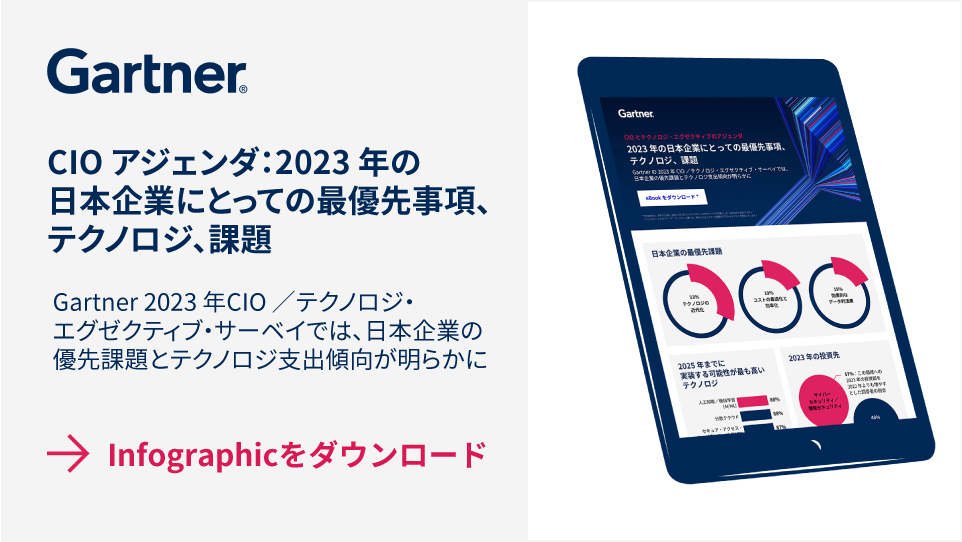 Gartner Infographic      「CIOアジェンダ：2023年の日本企業にとっての最優先事項、テクノロジ、課題」